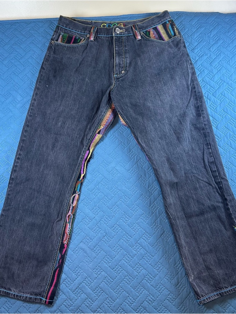 COOGI black Straight Jeans with Multicolor Trim baggy